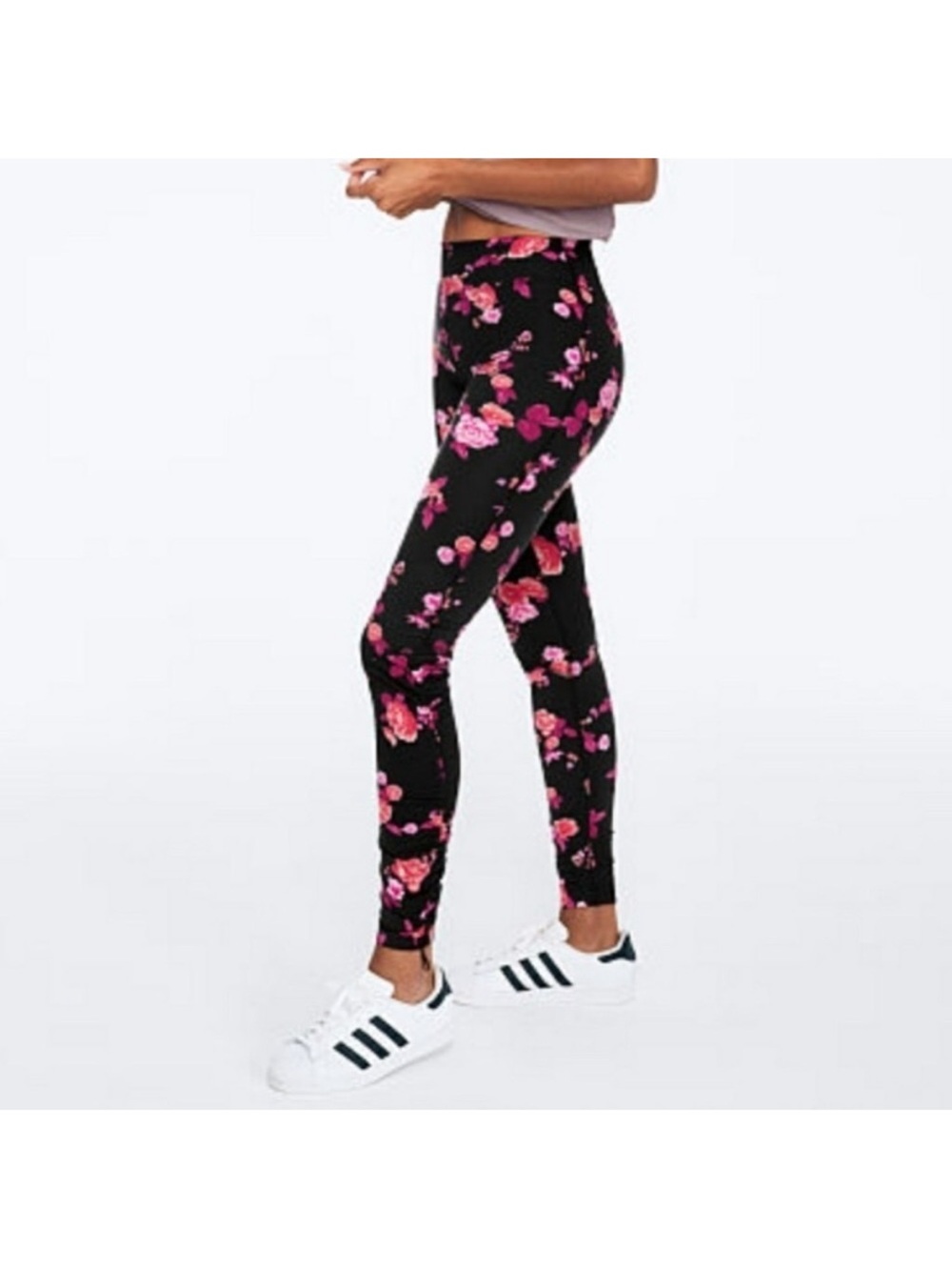 Victoria’s Secret Pink Black Floral High-Waist Leggings